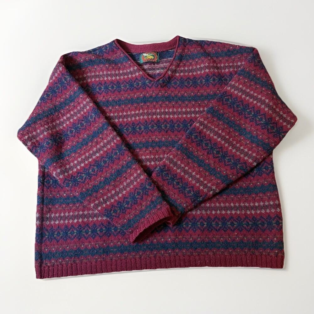 Vintage ALPS Sweater XL Red Fair Isle Nordic British Wool Women’s Size XL 3605-9